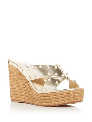 

Женские кожаные туфли на танкетке без шнуровки JIMMY CHOO Gold 1 Dovina, Золотой, J000151724