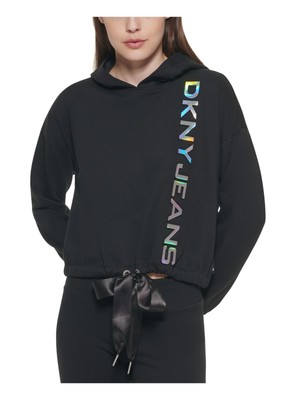 

DKNY JEANS Женский черный топ с капюшоном и графическим логотипом с длинным рукавом