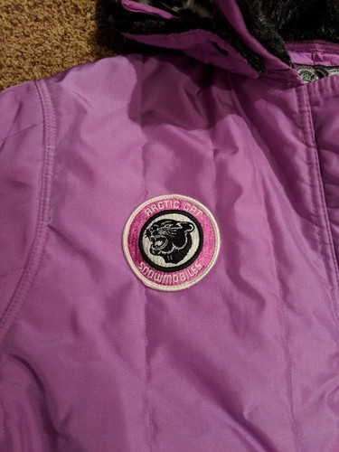 RARE VINTAGE 1970s ARCTIC CAT SNOWMOBILE SUIT WOMENS PURPLE LEOPARD HOOD ARTIC