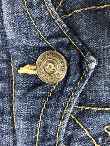 True Religion Womens Billy Jean Shorts 24 Blue Denim Frayed Hem Button Pockets