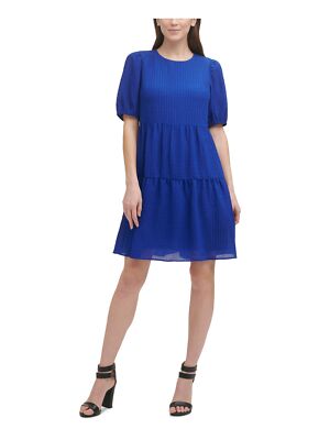 

DKNY Женское короткое вечернее платье синего цвета на подкладке с короткими рукавами и декорированным вырезом, Синий