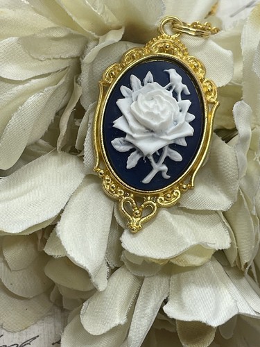 Navy Blue Celtic Irish Rosetone Heart Wedding Jewelry Birthday necklace Cameo