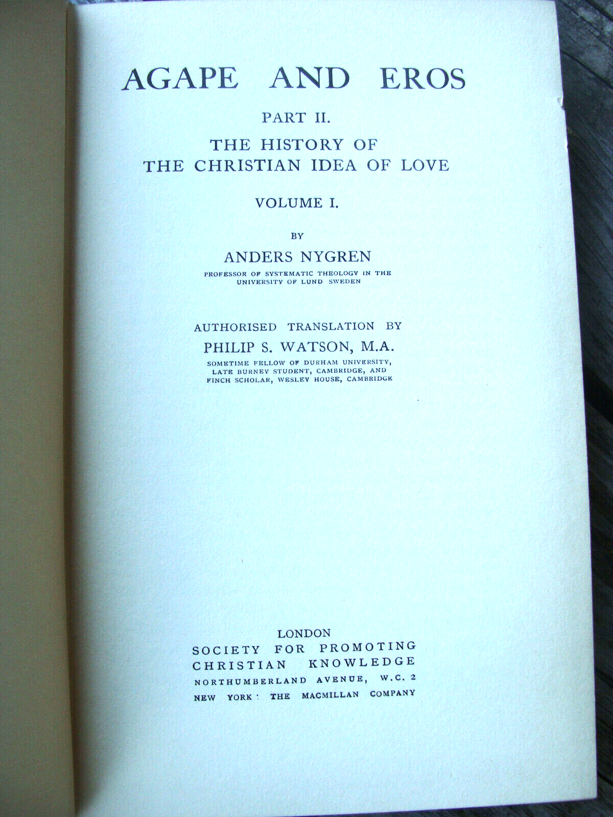 Agape And Eros: Part II. History of Christian Love vol1 ~1938 HC
