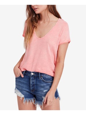 

FREE PEOPLE Женский топ с коралловым кружевом и короткими рукавами и V-образным вырезом, Коралл