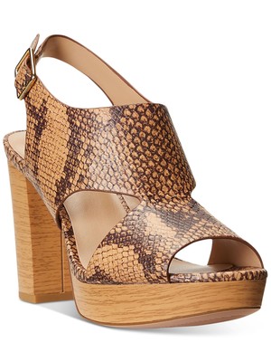 

LAUREN RALPH LAUREN Женские бежевые 1-дюймовые кожаные сандалии Feona на платформе с ремешком на пятке, Бежевый, 802868324001