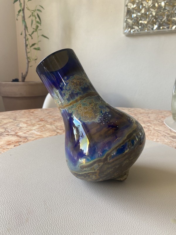 Vintage Glasvase Aomi, Signiert Gral + Janssen