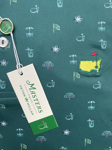 2023 Masters Peter Millar M Medium New Polo LIMITED GREEN UMBRELLA DRINK Print!!