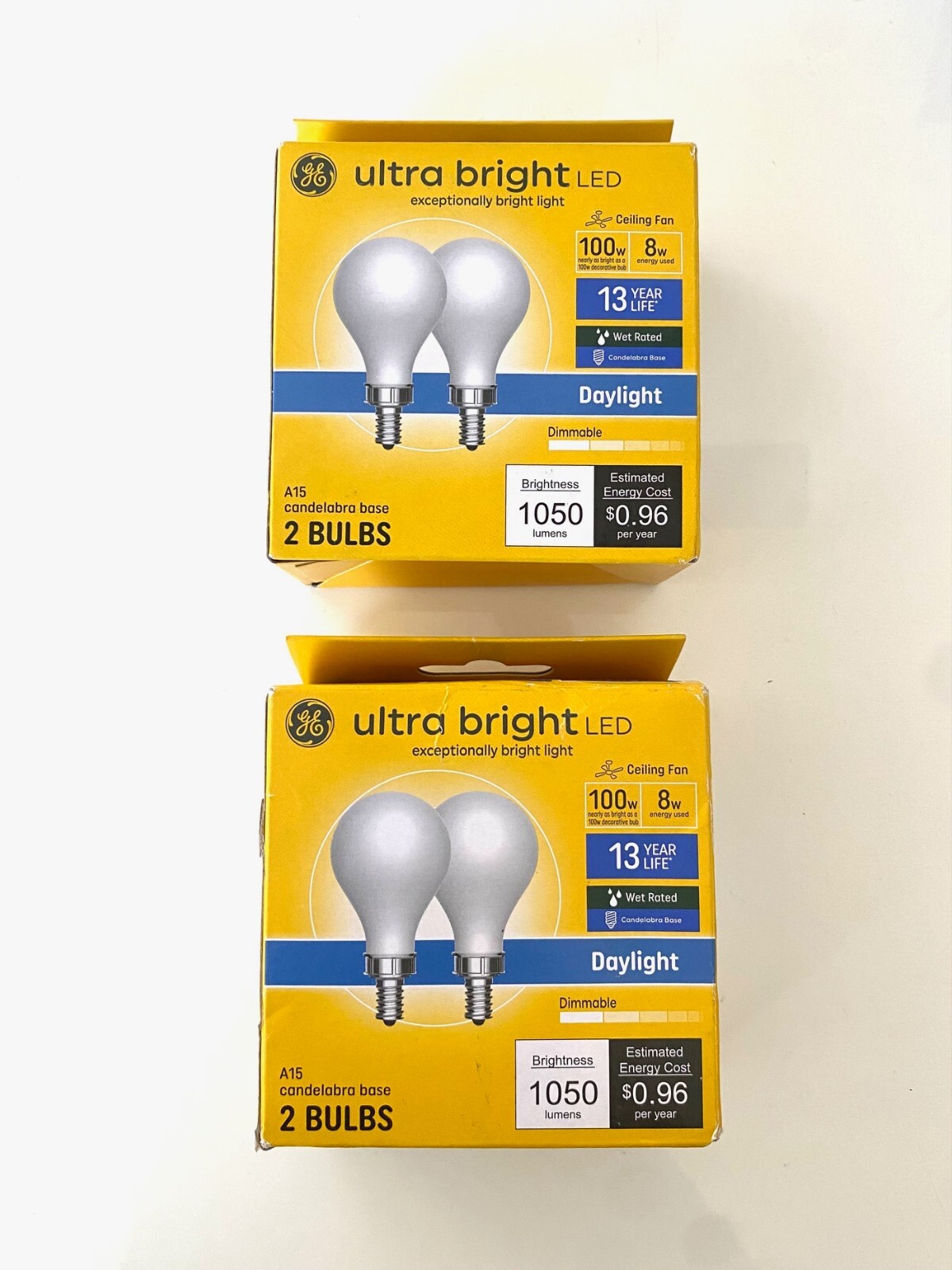 (3 лампы) 100-Ваттный канделябр дневного света GE EQ A15 с цоколем e-12 с регулируемой яркостью LED General