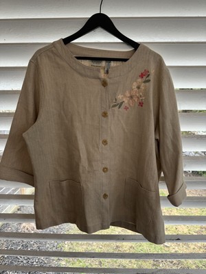 Classic Elements Womens Size 16/18 Linen Blend Embroidered Shirt