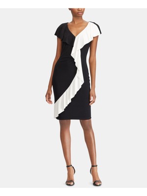 

Черное женское коктейльное платье с короткими рукавами выше колена RALPH LAUREN Petites, Черный