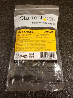 New STARTECH.COM USB2C5C3M POWER (5A) TYPE-C DEVICES USB C TO USB C CABLE 9.8 ft