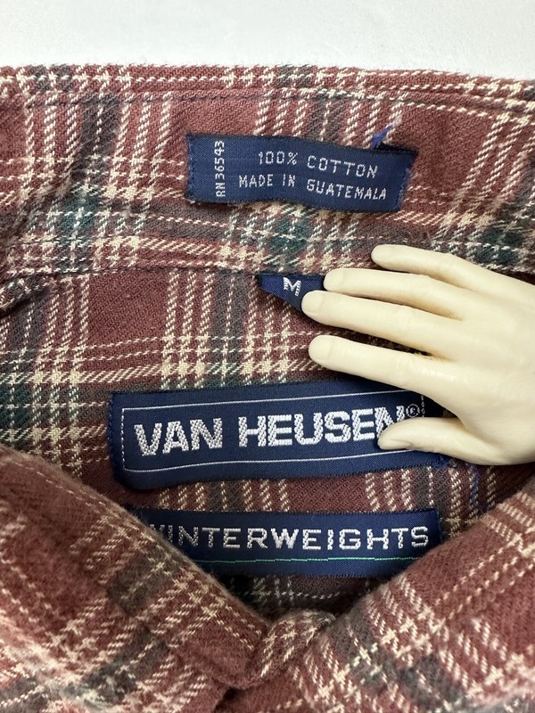 Vintage Van Heusen Winter Weights Flannel Shirt Men M Ochre Plaid Outdoor Grunge