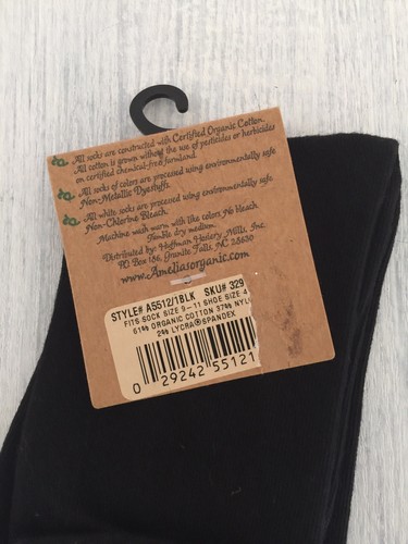 NWT 1 Pair Amelia's Organic Cotton Knee High Socks Black Made in USA 4-10