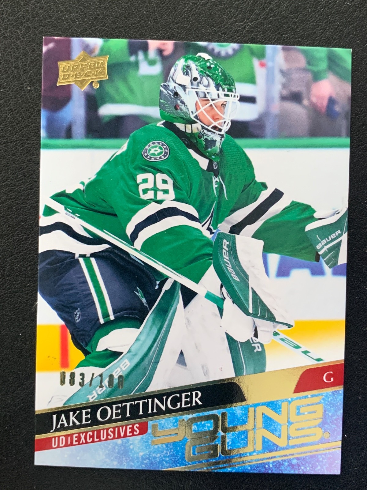 2020 Upper Deck Young Guns UD Exclusives Gold #246 Jake Oettinger /100 RC Rookie