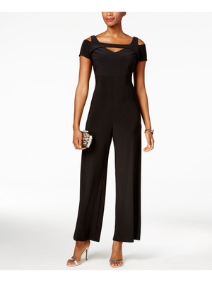 NIGHTWAY Womens Black Cut Out Cap Sleeve Evening Wide Leg Jumpsuit Petites 10P