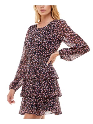 

TRIXXI женское короткое праздничное платье темно-синего цвета с круглым вырезом и рукавами-фонариками для юниоров, Navy