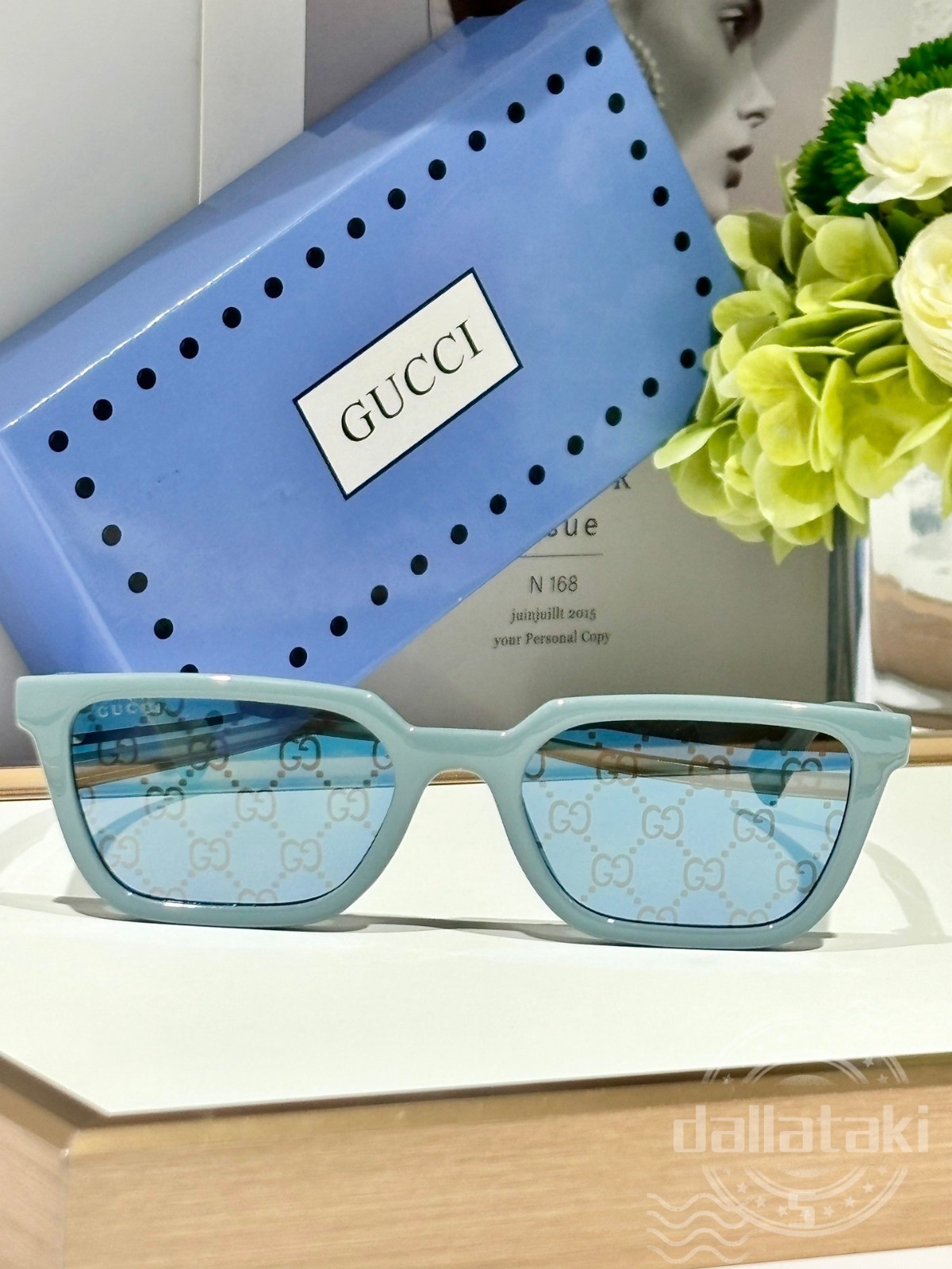 Gucci classic monogram blue rectangular frame sunglasses GG1539S