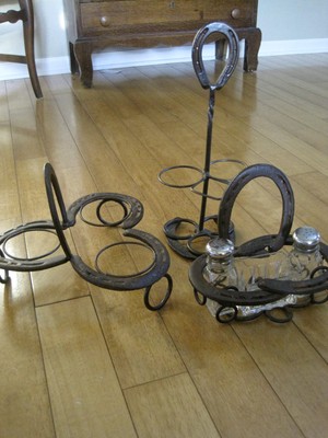 Condiment Set Horse Shoes Forged Diamond Salt Pepper Ketchup Sugar Western Table