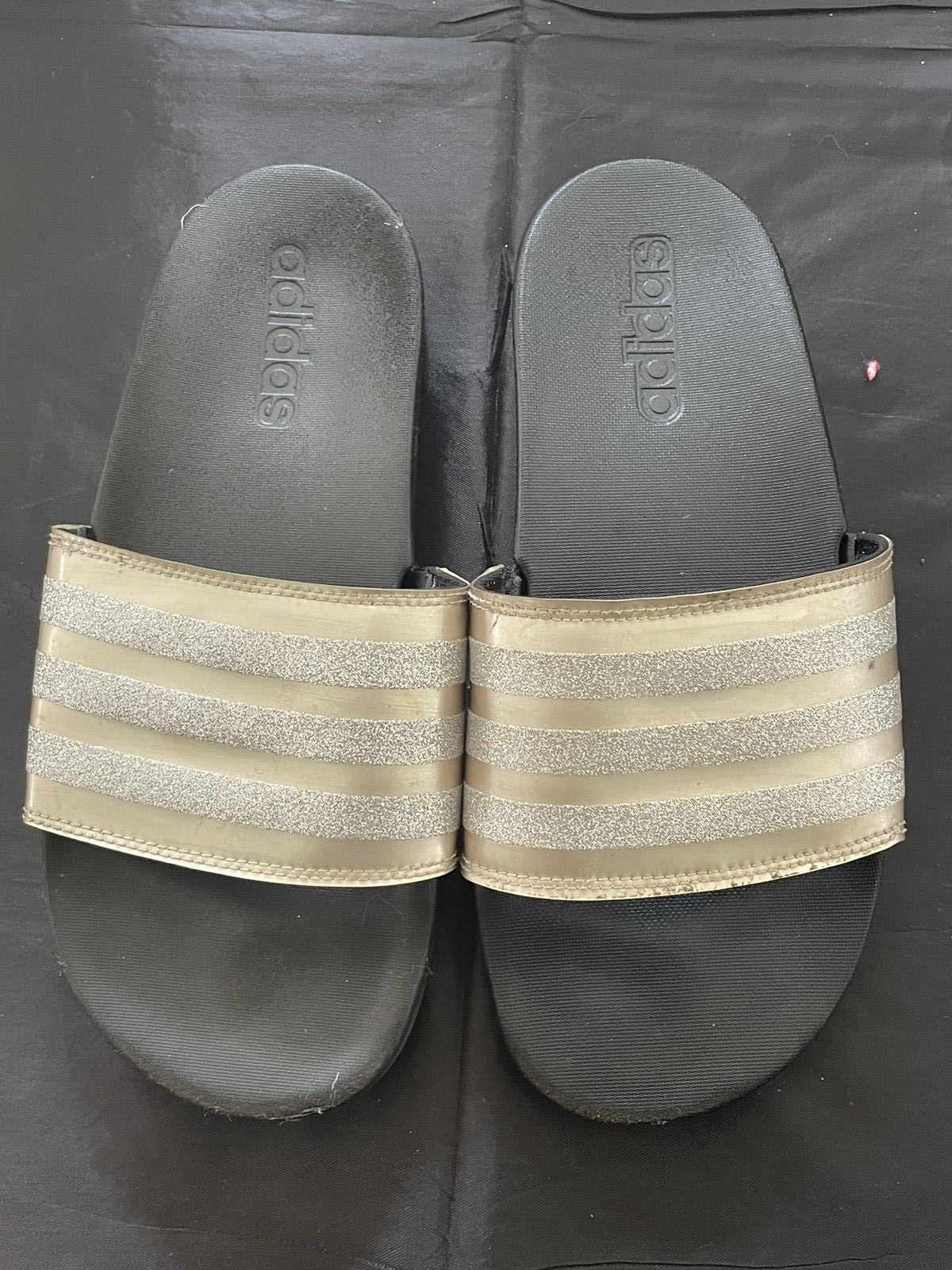 Adidas Womens Adilette Comfort Slip On Slides Sz 6 Gold Glitter eBay