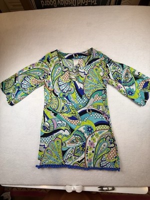 Trina Turk Women’s Paisley Tunic XS Multicolored Cover Up Pom Pom Trim