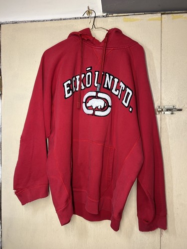 Vintage Y2K Ecko Unltd Rhino Hoodie Sweatshirt L Red Fleece