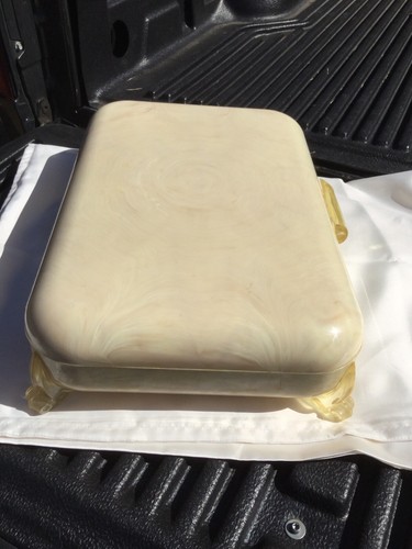 Vintage Art Deco Bakelite Lucite Community Silverware Chest Case Beige Swirl GC