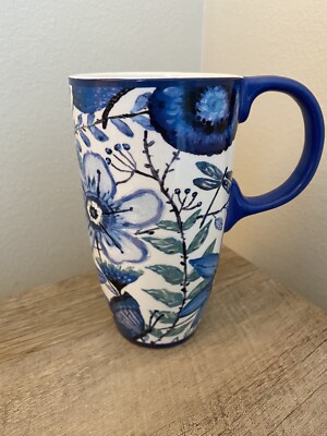 Cypress Home Coffee Mug Blue White Flowers Dragonfly Cup Floral