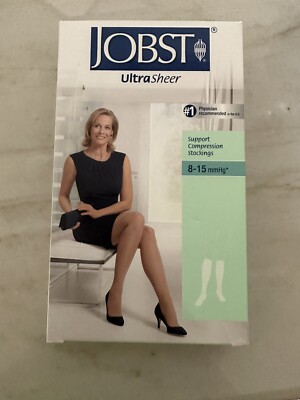 New JOBST Ultra Sheer Support Compression Knee Stockings Medium Black 8-15 mmHg