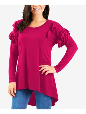 

NY COLLECTION Женский розовый топ с рюшами и длинными рукавами, украшенный вырезом