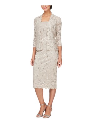 

Женское бежевое платье-футляр миди без рукавов SLNY с рукавами 3/4 и открытой передней частью, Бежевый