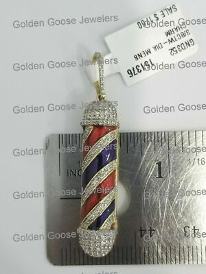 Pre-owned Gnd Atlanta Clearance Yellow Gold Diamond Barber Pole Hair Cutting Grind Pendant Charm Man In White