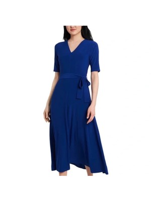 MSK Womens Blue Tie Pullover Стильное платье-футляр без подкладки с рукавами до локтя L