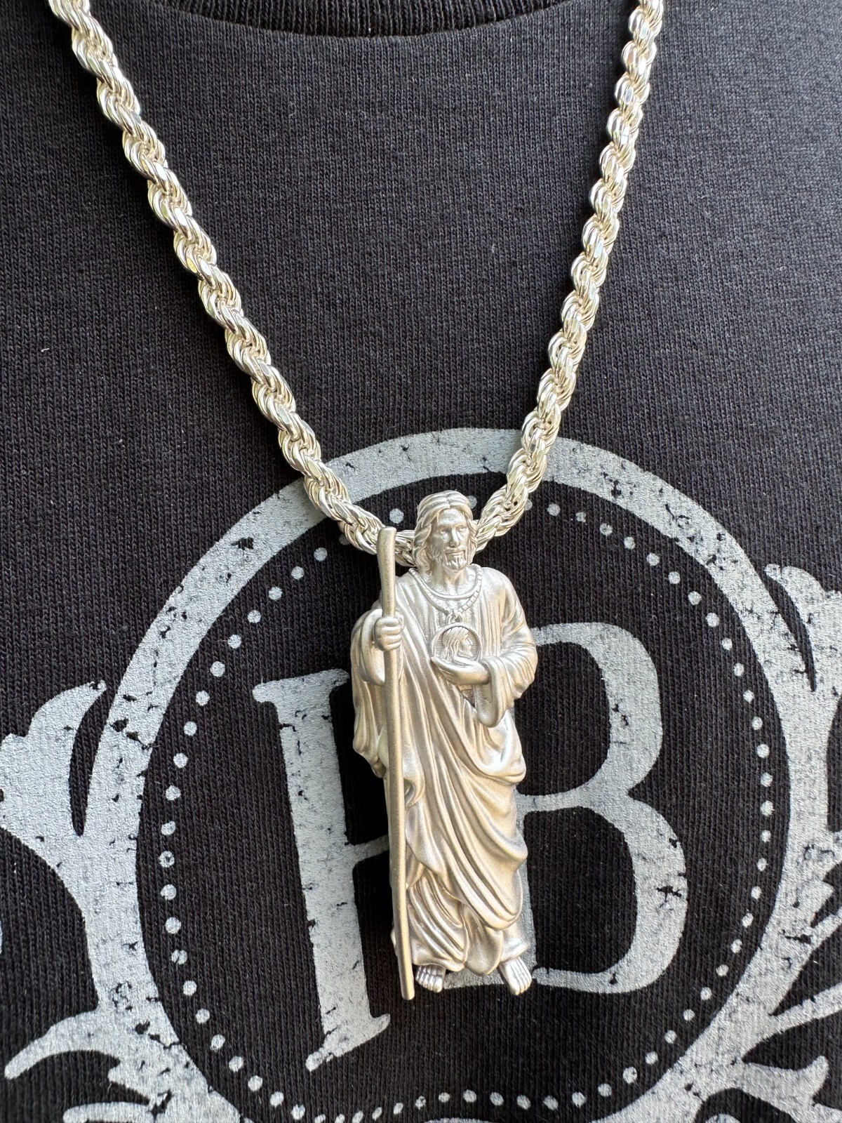 Pre-owned Harlembling Heavy 3d San Judas St Jude Real 925 Silver 14k Yellow Rose Gold Pendant Necklace