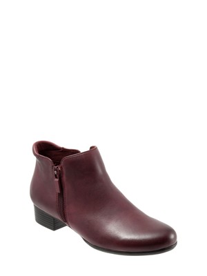 

Женские кожаные ботильоны на блочном каблуке TROTTERS темно-бордового цвета с застежкой-молнией и круглым носком, Maroon, T1762-601