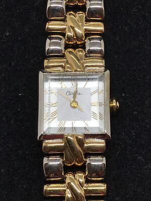 Vintage Carolee Two Tone Gold and Silver link band Watch bevelded glass face