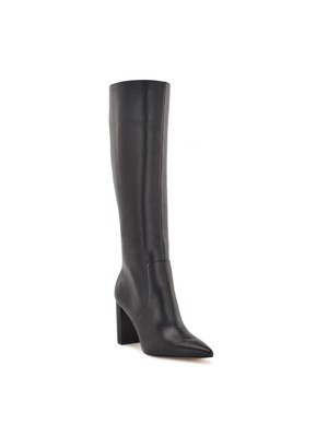Женские черные удобные кожаные сапоги Danee NINE WEST с острым носком на блочном каблуке 11 М
