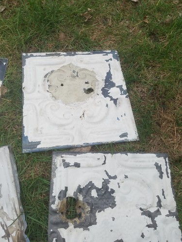 Lots Of Nine (9) Vtg Ceiling Tins Damaged great for patch work projects