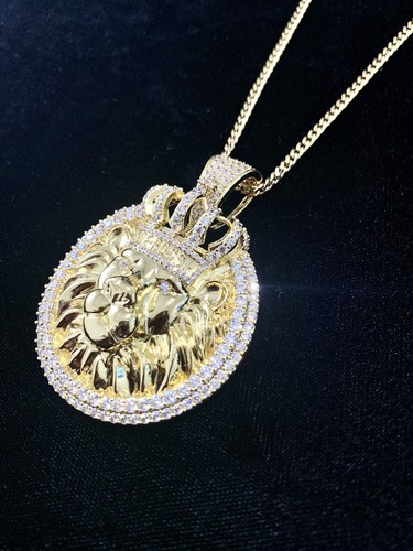 Solid 18K Gold Lab Diamonds LION KING Pendant Chain Necklace LIFETIME WARRANTY