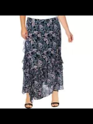

VINCE CAMUTO Женская темно-синяя макси-юбка с рюшами и цветочным принтом размера плюс, Navy