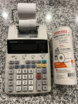 Sharp EL-1750V 12 Digit 2-Color Printing Calculator 4 Rolls of Tape & Batteries