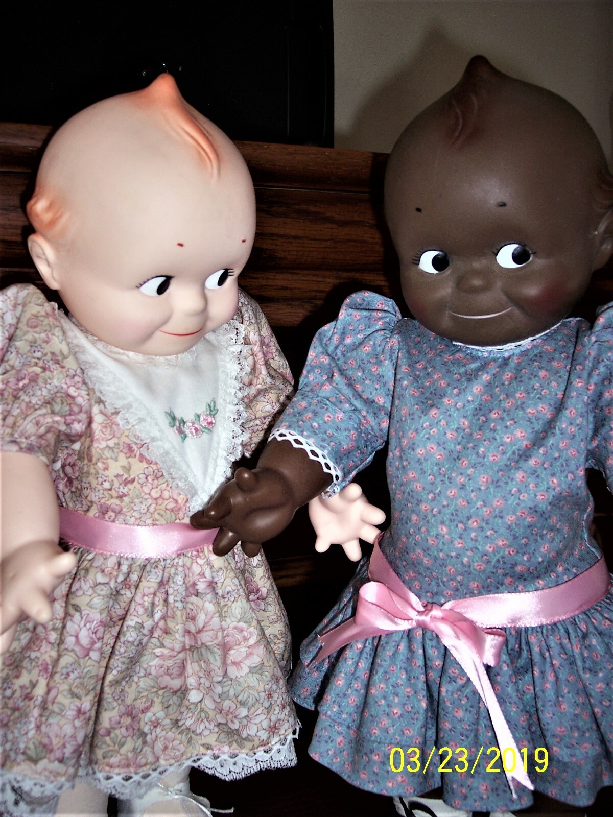 1967 CAMEO Kewpie Dolls - a black & a white baby 16''  jointed with squeakers