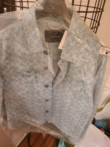 Pre-owned Coach $750  Logo Signature Washed Denim Men Jeans Jacket 48 Limited Edition In Blue