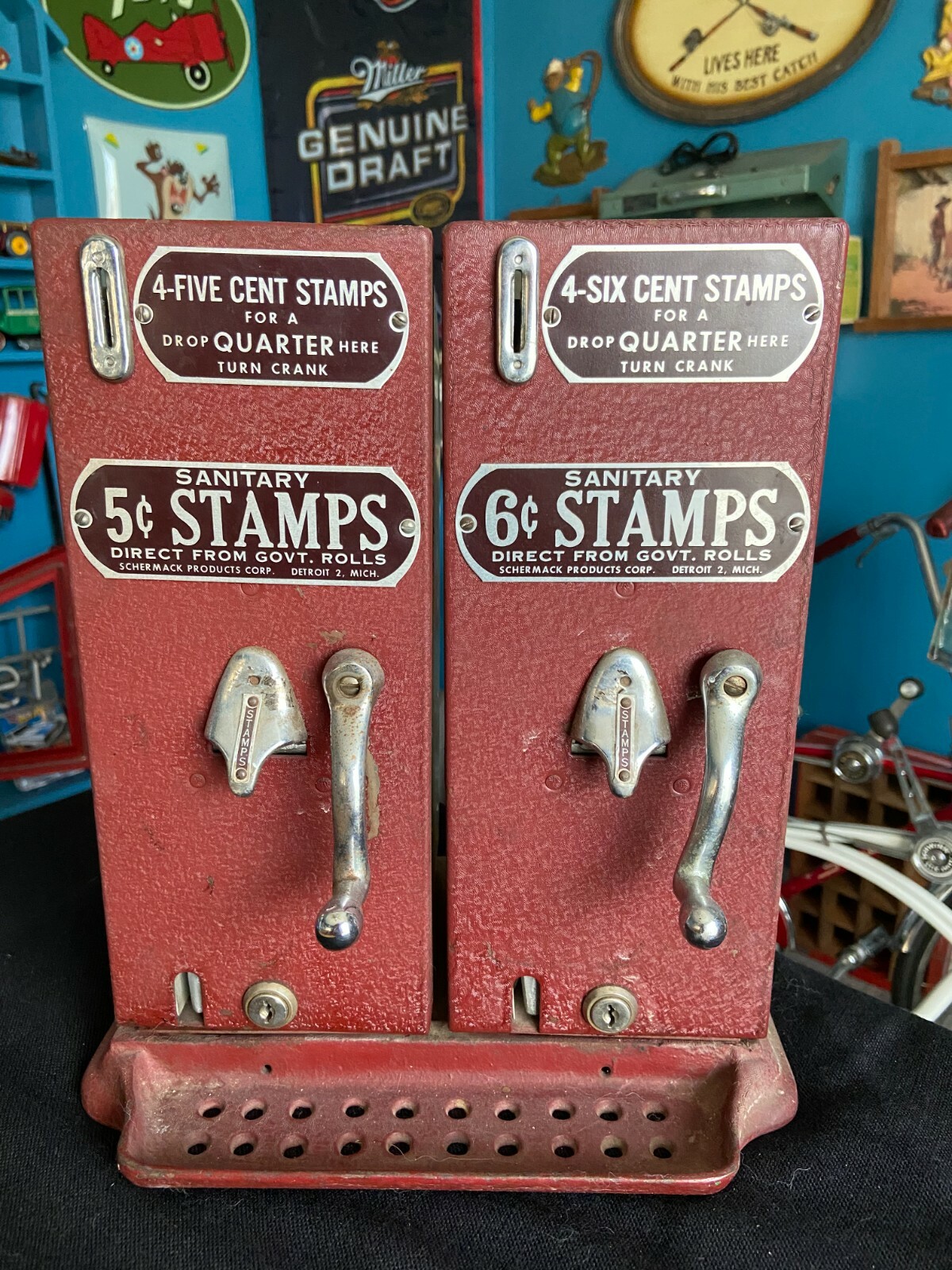 Vintage Schermack 5 & 6 cent Postage Stamp Vending Machine