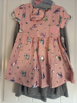 NEW NWT Freestyle Revolution Girls' 2-Pack Dresses unicorns/rainbow Size 4T