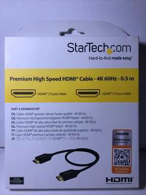 NIB StarTech Premium High Speed HDMI Cable with Ethernet 4K 60HZ - 0.5 M