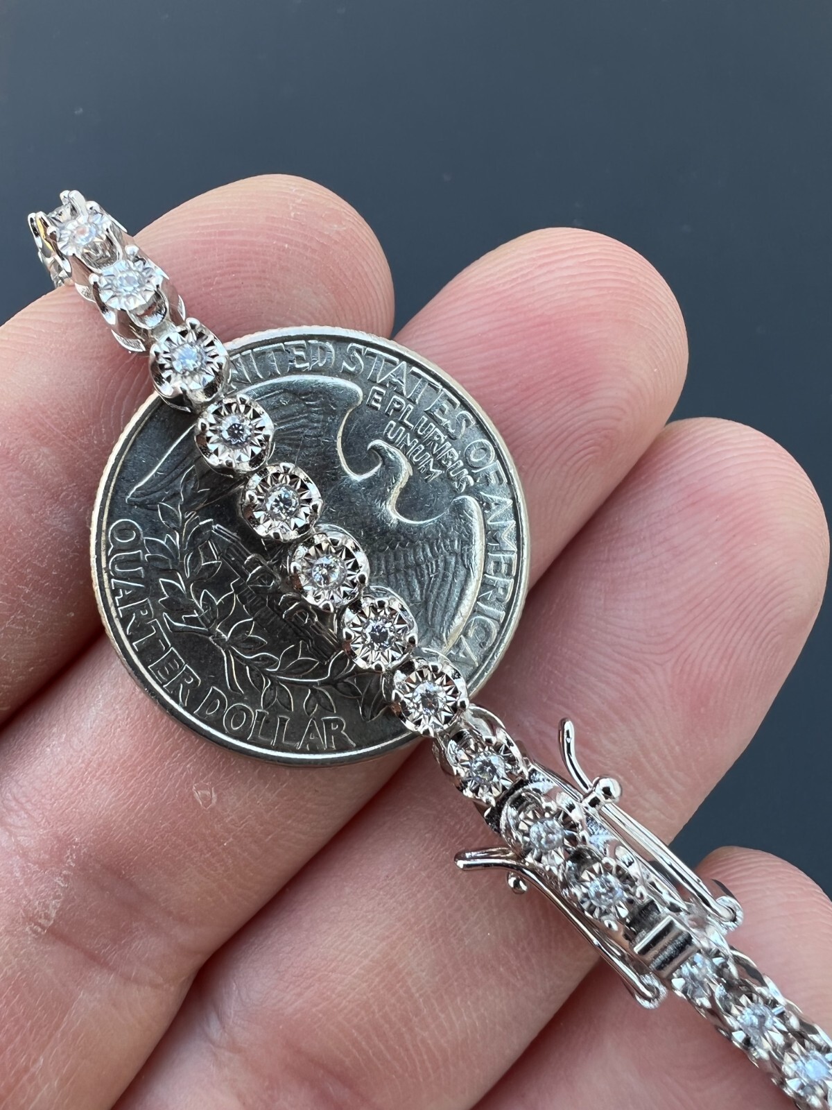 Pre-owned Harlembing 3mm Natural Vs D Diamond Illusion Set Tennis Chain Necklace In 925 Silver 2-3ct In White/colorless
