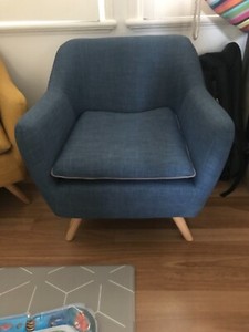 As New Dark Blue Armchair Lounge Chair Cotton Linen | Armchairs