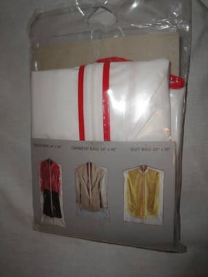 (1598) White w/ Red trim Garment Storage Travel Bag Plastic and blanket bag too
