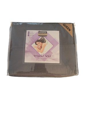 Utopia Bedding Sheet Set 4 Pieces QUEEN SIZE GREY Wrinkle & Fade Resistant