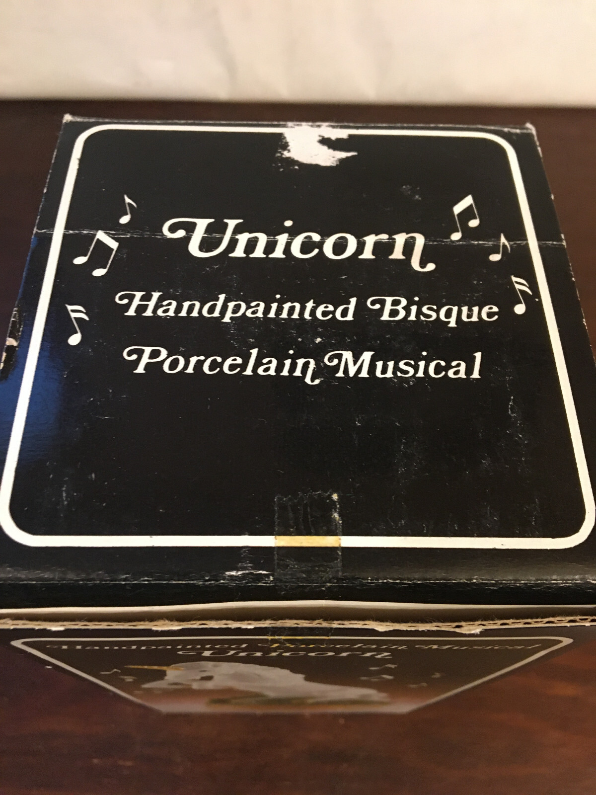 Unicorn Music Box, Handpainted, Porcelain Bisque, w Box, Excellent